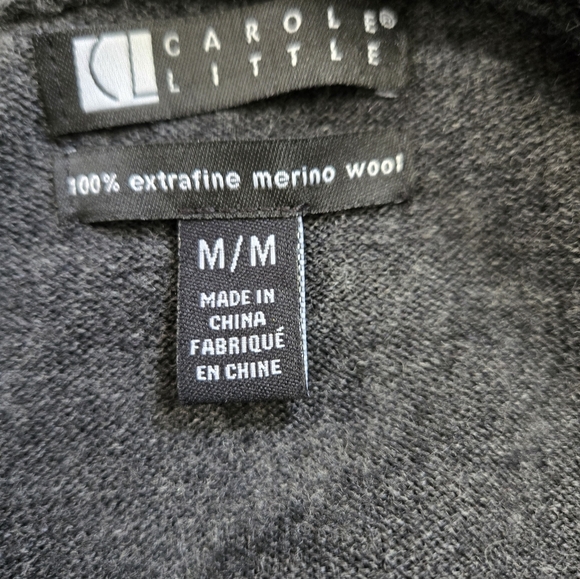 CAROLE LITTLE Extra Fine Merino Wool Gray Shawl Collar Cardigan. Size M - Picture 11 of 14